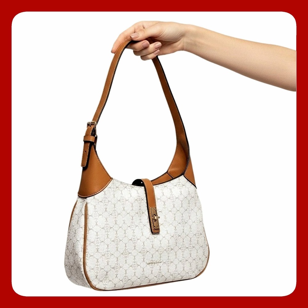 Nanette Lepore Hobo Bag Monogram White Tan Signature Logo Shoulder Purse NWOT